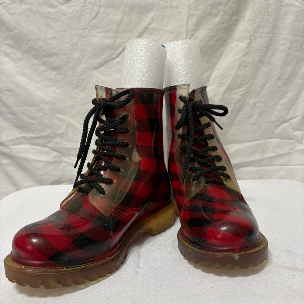 Dirty Laundry Red and Black Plaid Sole Boots